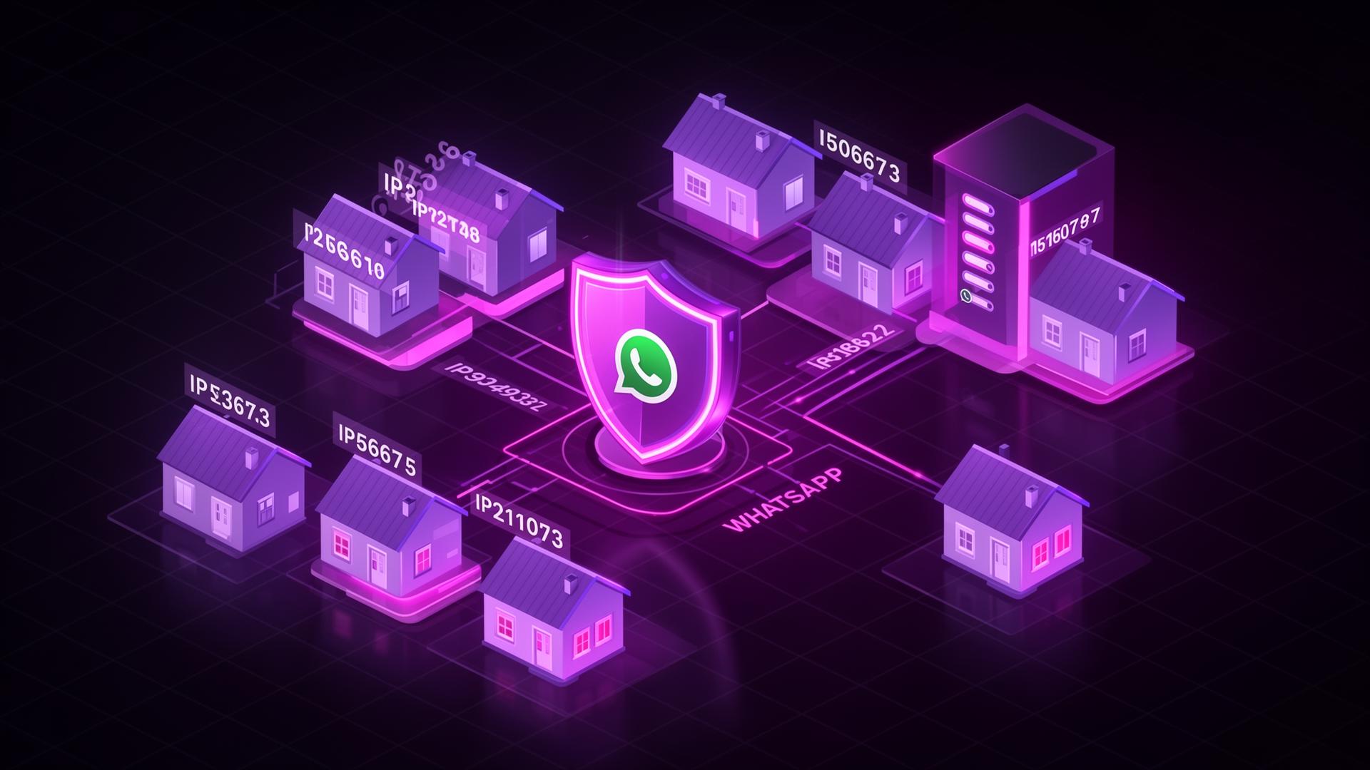 Rede de proxies residenciais protegendo a operação de disparo no WhatsApp