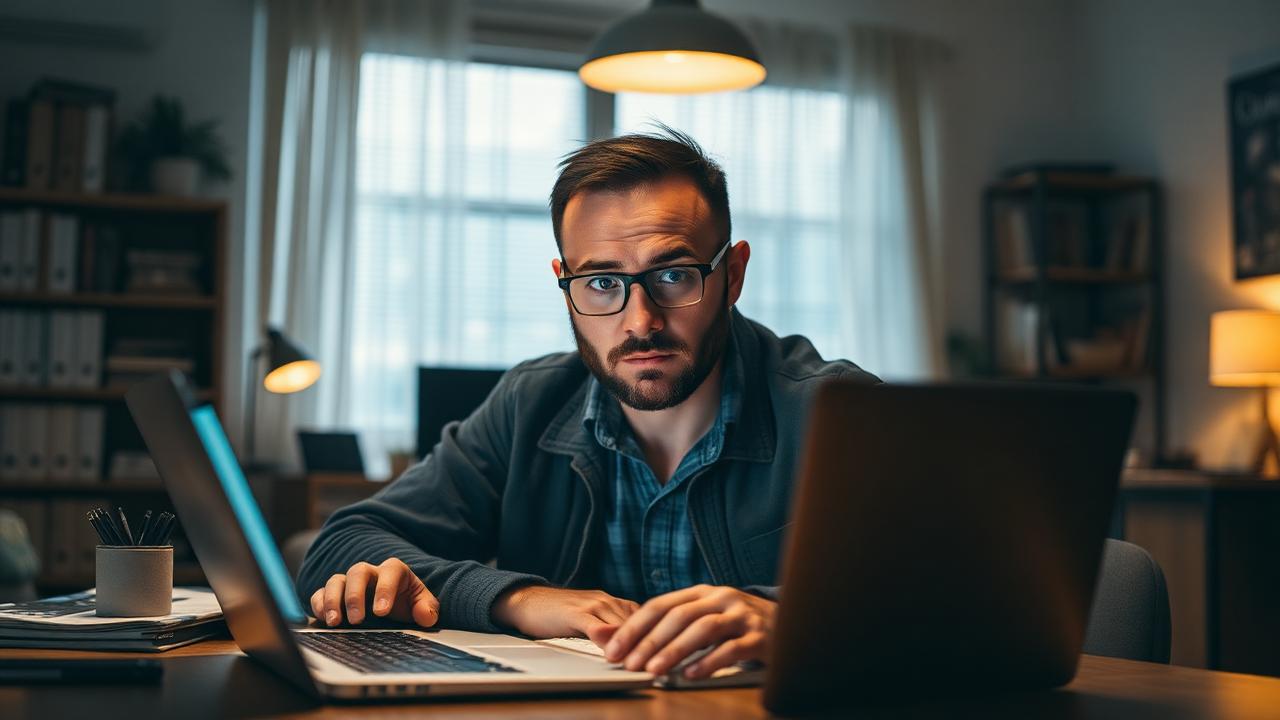 Lojista preocupado olhando notificação de chargeback no notebook