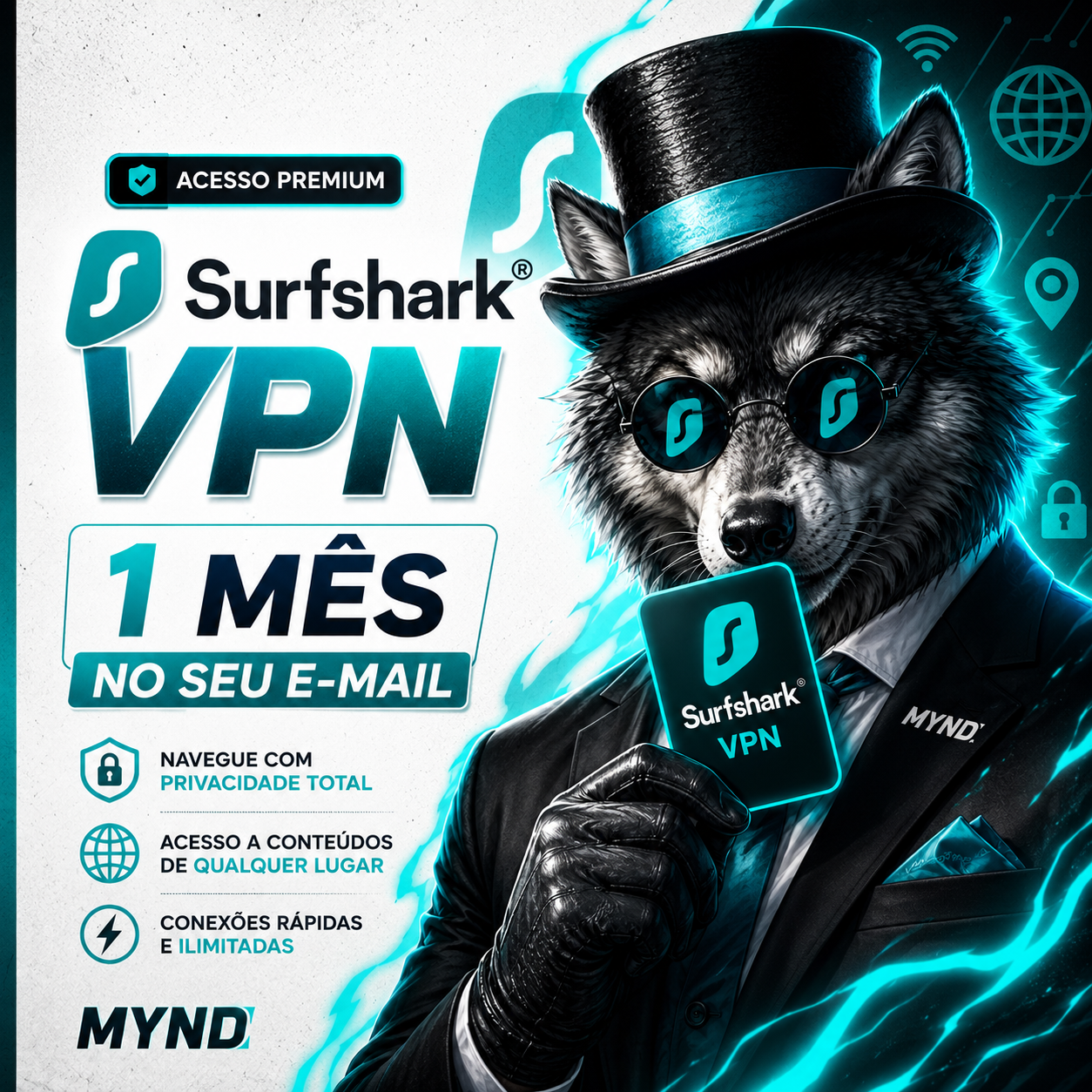 SURF SHARK VPN 1 MÊS LINK NO SEU EMAIL